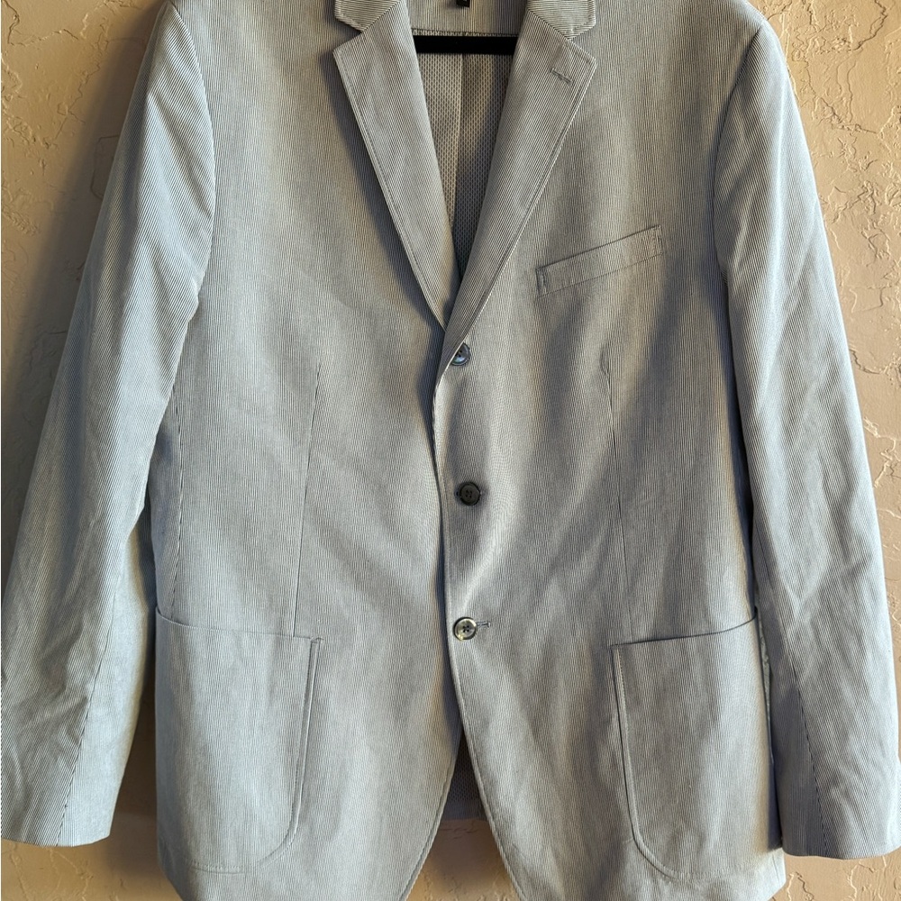 Banana Republic Tailored Blazer Elbow Patches Striped Size 46r Light Academia